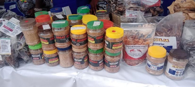 Assortment of processed fish and shrimp products